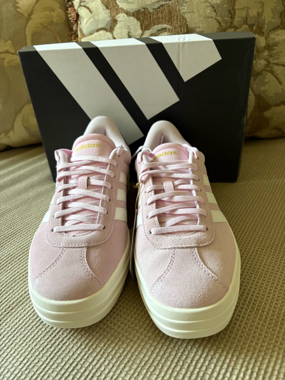 adidas VL Court Bold - Pink Suede Sneakers with White Stripes